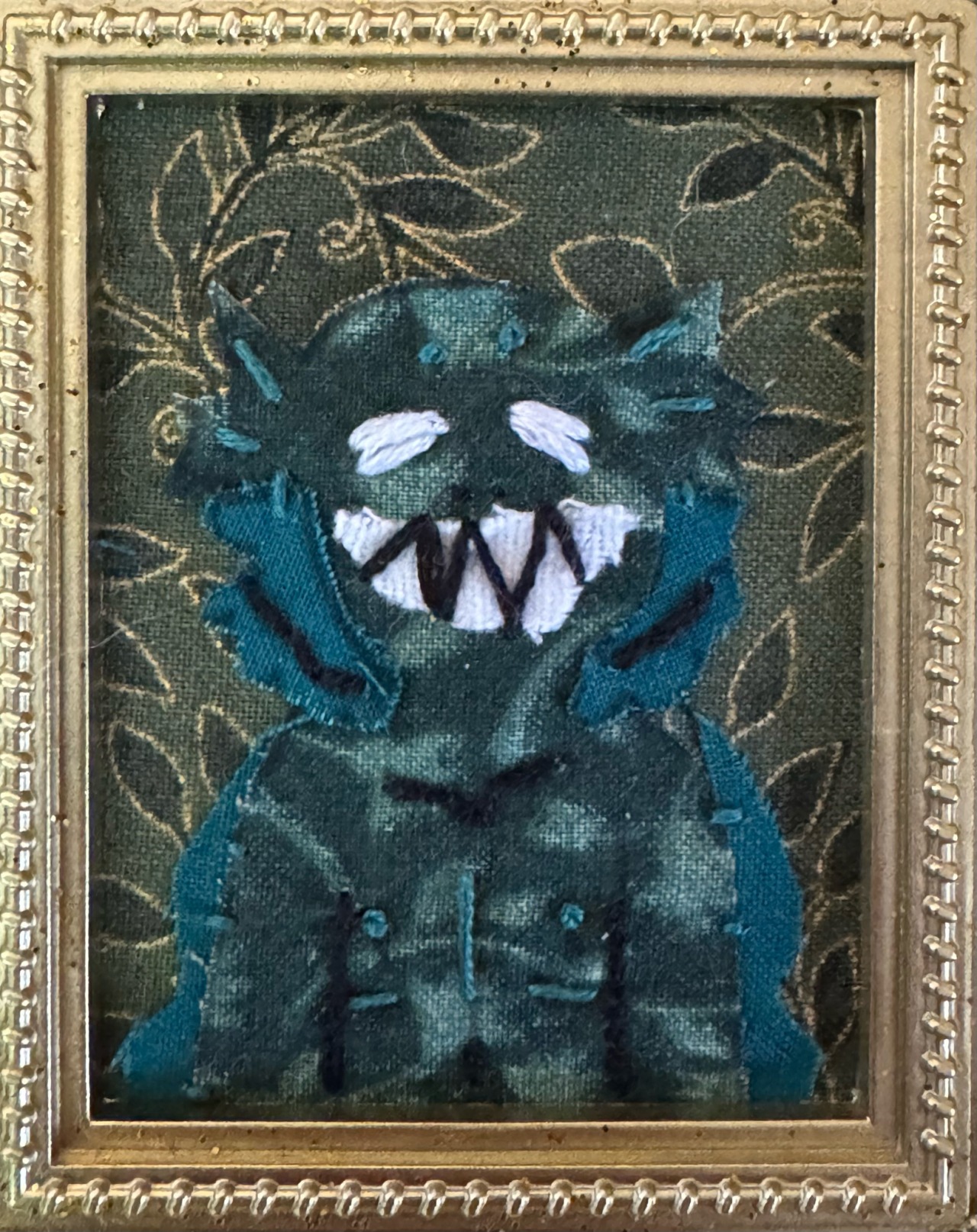 A fabric portrait of a gillman. Done by a dear IRL friend of mine.